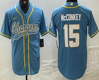Men's Los Angeles Chargers #15 Chargers Ladd McConkey Limited Powder Blue Baseball Jersey