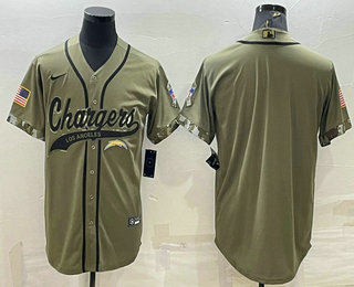 Men's Los Angeles Chargers Blank Olive Salute to Service Cool Base Stitched Baseball Jersey