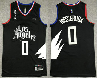 Men's Los Angeles Clippers #0 Russell Westbrook Black 2022 Statement 6 Patch Icon Sponsor Swingman Jersey