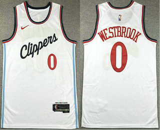 Men's Los Angeles Clippers #0 Russell Westbrook White Stitched Jersey