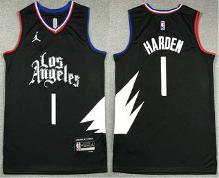 Men's Los Angeles Clippers #1 James Harden Black 2022 Statement Icon Sponsor Swingman Jersey