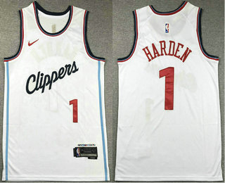 Men's Los Angeles Clippers #1 James Harden White 2023 Icon Swingman Jerse