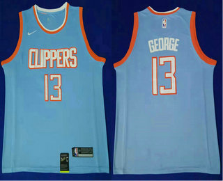 Men's Los Angeles Clippers #13 Paul George Light Blue Nike 2019 Swingman City Edition Jersey