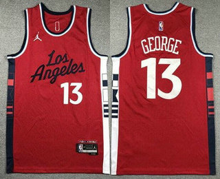 Men's Los Angeles Clippers #13 Paul George Red Statement Icon Swingman Jersey