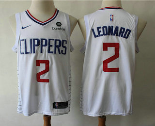 Men's Los Angeles Clippers #2 Kawhi Leonard White Nike 2019 Swingman City Edition Jersey With The Sponsor Logo