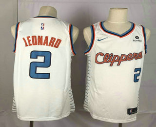 Men's Los Angeles Clippers #2 Kawhi Leonard White Nike 2019 Swingman Throwback Jersey With The Sponsor Logo