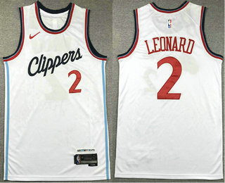 Men's Los Angeles Clippers #2 Kawhi Leonard White Stitched Jersey