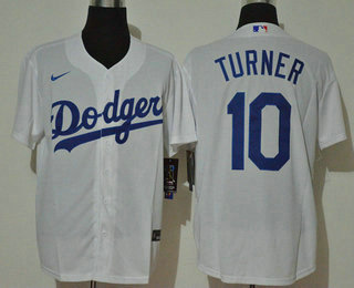 Men's Los Angeles Dodgers #10 Justin Turner White Stitched MLB Cool Base Nike Jersey