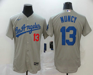 Men's Los Angeles Dodgers #13 Max Muncy Gray Road Stitched MLB Flex Base Nike Jersey