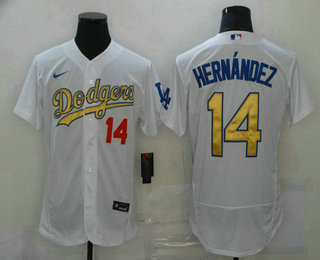 Men's Los Angeles Dodgers #14 Enrique Hernandez 2020 White Gold Sttiched Nike MLB Jersey