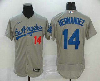 Men's Los Angeles Dodgers #14 Enrique Hernandez Gray Road Stitched MLB Flex Base Nike Jersey