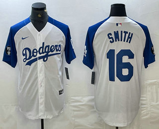 Men's Los Angeles Dodgers #16 Will Smith White Blue Fashion Stitched Cool Base Limited Jersey 11