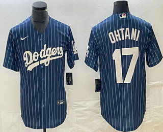 Men's Los Angeles Dodgers #17 Shohei Ohtani Blue Pinstripe Cool Base Stitched Baseball Jersey 11