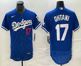 Men's Los Angeles Dodgers #17 Shohei Ohtani Number Blue Stitched Flex Base Nike Jersey