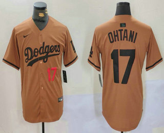 Men's Los Angeles Dodgers #17 Shohei Ohtani Number Olive Cool Base Limited Stitched Jersey