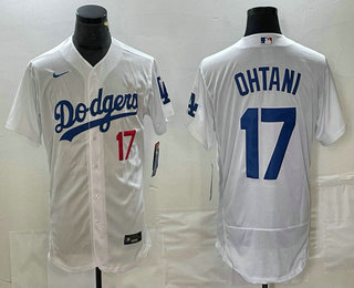 Men's Los Angeles Dodgers #17 Shohei Ohtani Number White Stitched Flex Base Nike Jersey