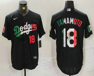 Men's Los Angeles Dodgers #18 Yoshinobu Yamamoto Number Black Mexico Cool Base Stitched Jersey