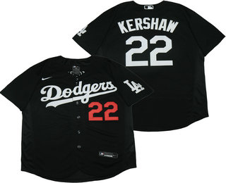Men's Los Angeles Dodgers #22 Clayton Kershaw Black Stitched MLB Flex Base Nike Jersey