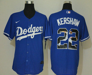 Men's Los Angeles Dodgers #22 Clayton Kershaw Blue Unforgettable Moment Stitched Fashion MLB Cool Base Nike Jersey