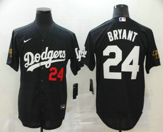 Men's Los Angeles Dodgers #24 Kobe Bryant Black With KB Patch Stitched MLB Cool Base Nike Jersey