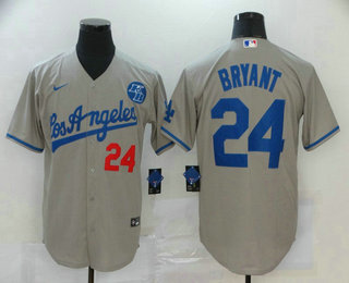 Men's Los Angeles Dodgers #24 Kobe Bryant Grey KB Patch Stitched MLB Cool Base Nike Jersey