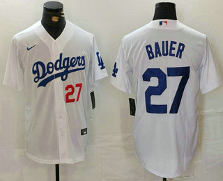 Men's Los Angeles Dodgers #27 Trevor Bauer Number White Stitched Jersey