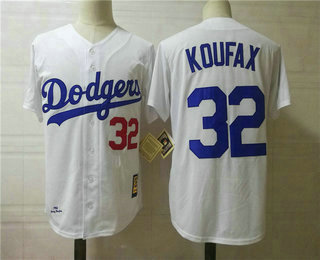Men's Los Angeles Dodgers #32 Sandy Koufax 1958 White Mitchell & Ness Throwback Jersey