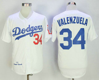 Men's Los Angeles Dodgers #34 Fernando Valenzuela White 1981 Throwback Cooperstown Collection Stitched MLB Mitchell & Ness Jersey