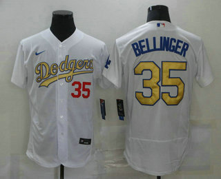 Men's Los Angeles Dodgers #35 Cody Bellinger 2020 White Gold Sttiched Nike MLB Jersey