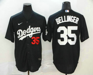 Men's Los Angeles Dodgers #35 Cody Bellinger Black With Small Number Stitched MLB Cool Base Nike Jersey