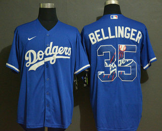 Men's Los Angeles Dodgers #35 Cody Bellinger Blue Team Logo Stitched MLB Cool Base Nike Jersey