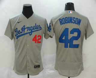 Men's Los Angeles Dodgers #42 Jackie Robinson Gray Road Stitched MLB Flex Base Nike Jersey