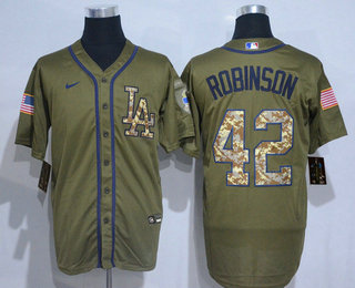Men's Los Angeles Dodgers #42 Jackie Robinson Green Salute To Service Stitched MLB Cool Base Nike Jersey