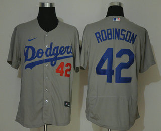 Men's Los Angeles Dodgers #42 Jackie Robinson Grey With Dodgers Stitched MLB Flex Base Nike Jersey