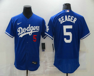 Men's Los Angeles Dodgers #5 Corey Seager Blue Stitched MLB Flex Base Nike Jersey