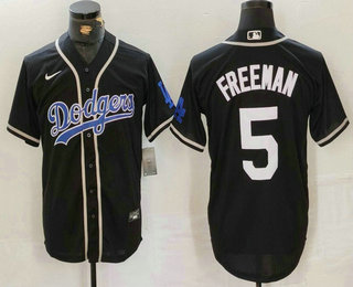 Men's Los Angeles Dodgers #5 Freddie Freeman Black Cool Base With Patch Stitched Baseball Jersey