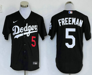 Men's Los Angeles Dodgers #5 Freddie Freeman Black With Number Stitched MLB Cool Base Nike Jersey