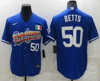 Men's Los Angeles Dodgers #50 Mookie Betts Blue Mexico Cool Base Nike Jersey