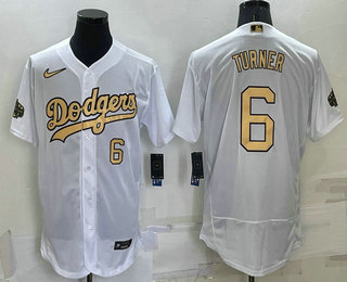 Men's Los Angeles Dodgers #6 Trea Turner Number White 2022 All Star Stitched Flex Base Nike Jersey