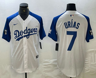 Men's Los Angeles Dodgers #7 Julio Urias White Blue Fashion Stitched Cool Base Limited Jersey 11
