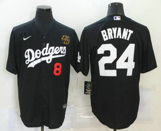 Men's Los Angeles Dodgers #8 #24 Kobe Bryant Black KB Patch Stitched MLB Cool Base Nike Jersey 1