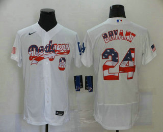 Men's Los Angeles Dodgers #8 #24 Kobe Bryant White USA Flag Stitched MLB Flex Base Nike Jersey