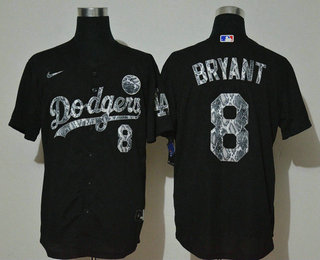 Men's Los Angeles Dodgers #8 Kobe Bryant Black Silver Mamba Stitched MLB Cool Base Nike Jersey