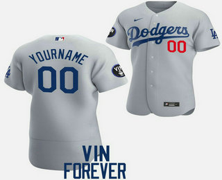 Men's Los Angeles Dodgers Custom 2022 Grey Vin Scully Patch Flex Base Stitched Jersey