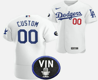Men's Los Angeles Dodgers Custom 2022 White Vin Scully Patch Flex Base Stitched Jersey