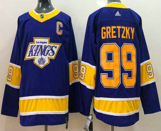 Men's Los Angeles Kings #99 Wayne Gretzky Purple 2021 Reverse Retro Stitched NHL Jersey