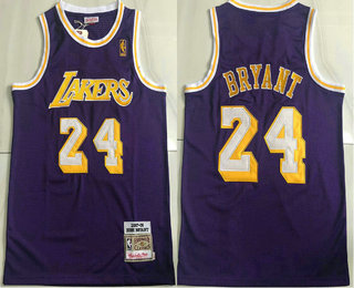 Men's Los Angeles Lakers #24 Kobe Bryant Purple Gold NBA 2007-08 Hardwood Classics Soul AU Throwback Jersey