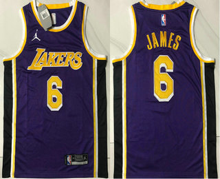 Men's Los Angeles Lakers #6 LeBron James Purple 2021 Brand Jordan AU Stitched NBA Jersey