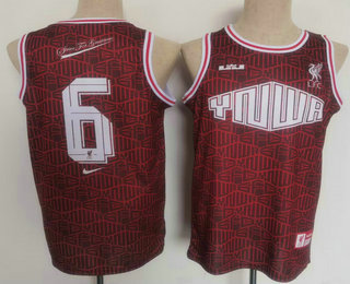 Men's Los Angeles Lakers #6 LeBron James With Liverpool Red Swingman Jersey