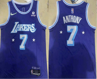 Men's Los Angeles Lakers #7 Carmelo Anthony Purple Diamond 2022 City Edition Swingman Stitched Jersey With Sponsor